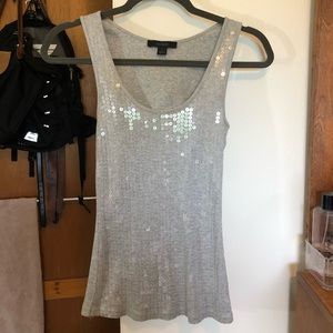 Express Sequin Front Grey Tank Top Size Small